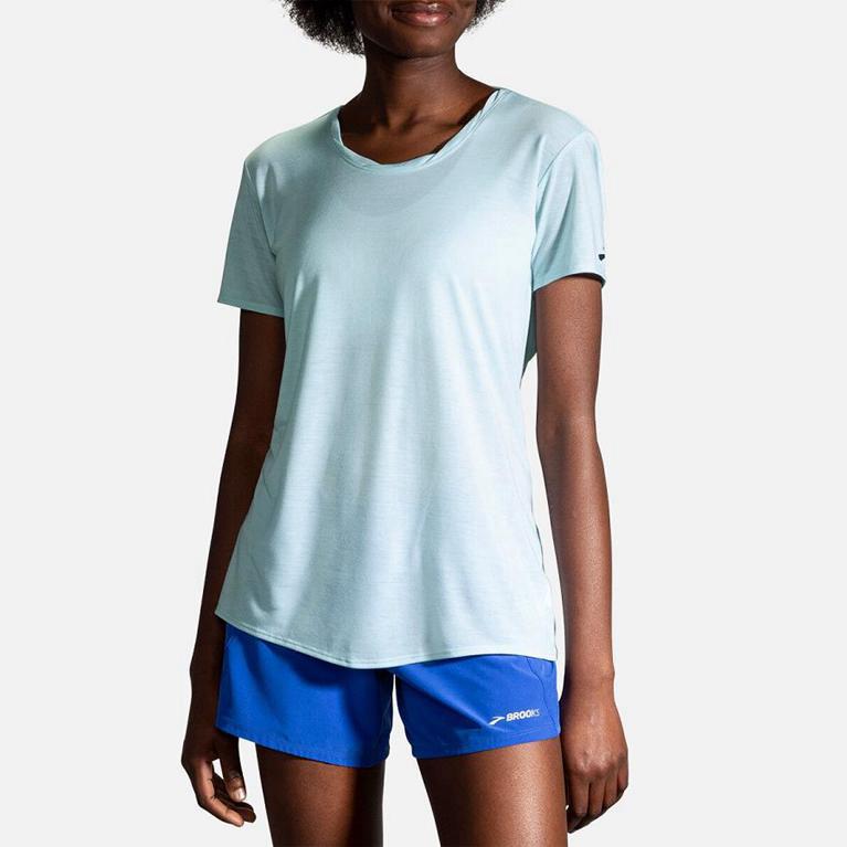 Brooks Womens Distance Short Sleeve Running Shirt - Blue (873659-FGZ)